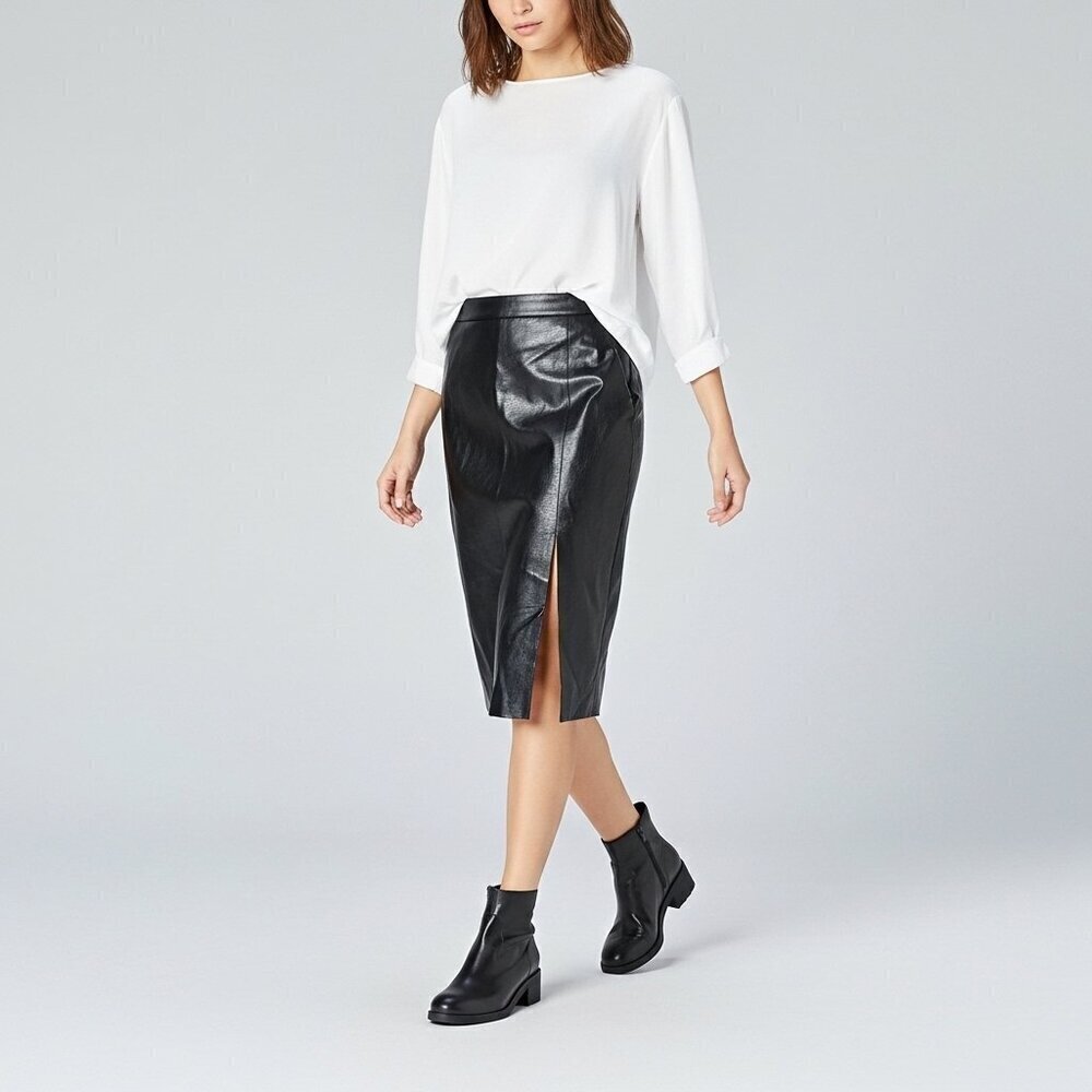 NWT Skies Are Blue Black Faux Leather Skirt S